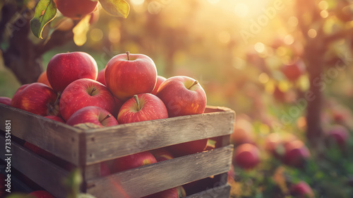 Apples in a Wood Basket  Crisp Harvest Delight. Bursting Wooden Crate Reveals Radiant Apples  a Symbol of Abundance.