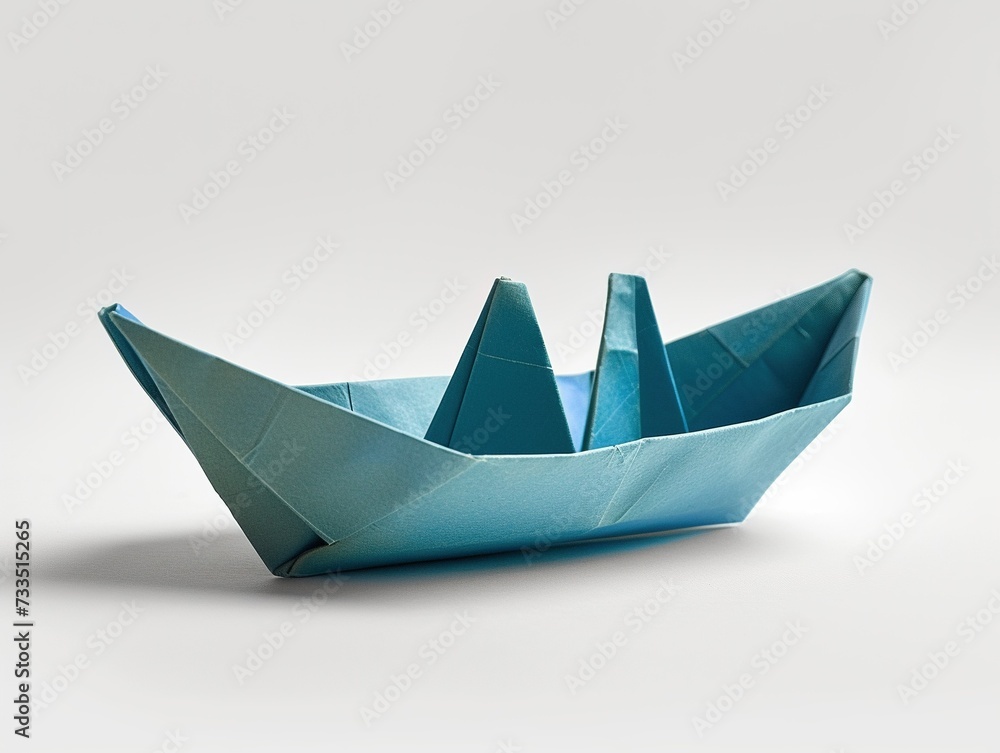 origami paper boat isolated white background,