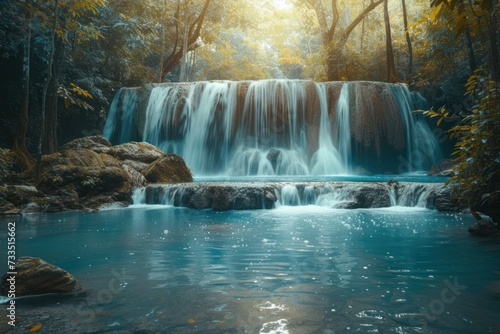 minimalist background design of thailand waterfalls copy space.