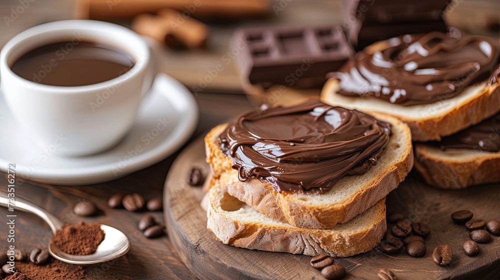 Morning breakfast with bread and chocolate butter concept. Banner background design Morning breakfast with bread and chocolate butter concept. Banner background design