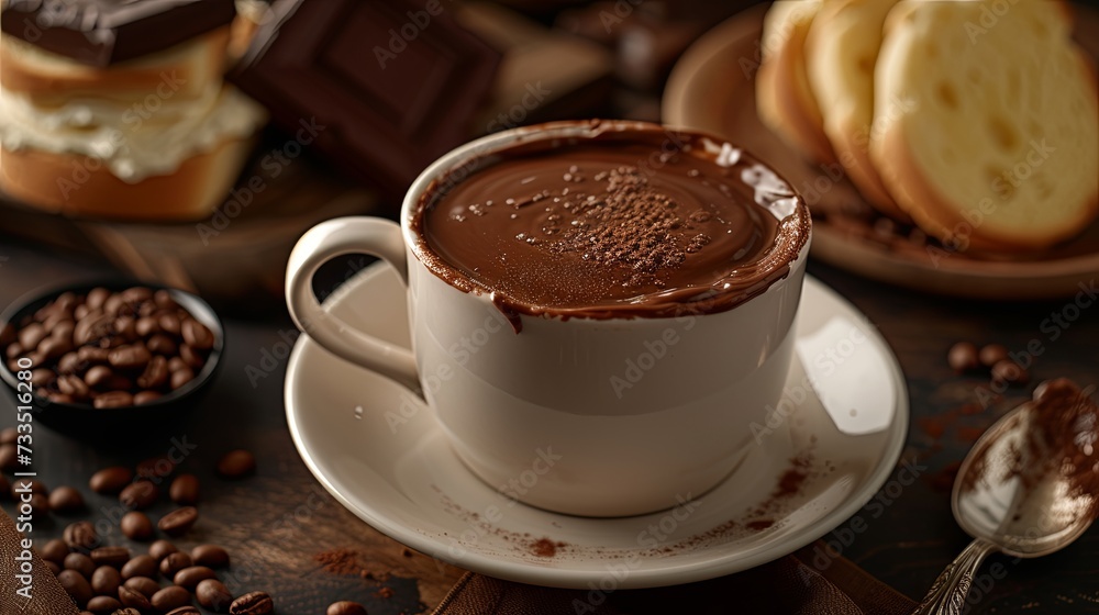 Morning breakfast with bread and chocolate butter concept. Banner background design Morning breakfast with bread and chocolate butter concept. Banner background design