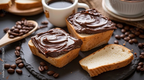 Morning breakfast with bread and chocolate butter concept. Banner background design