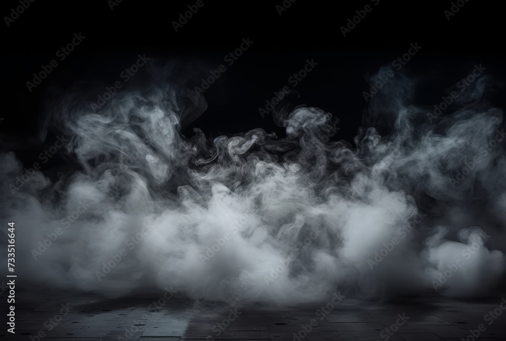 Empty background scene. Dark street reflection on wet asphalt. Rays of neon light in the dark, smoke. Background of an empty stage show