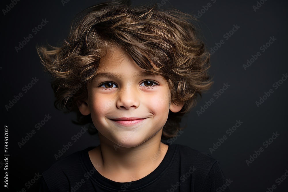 Portrait of a cute little boy with curly hair over black background Portrait of a cute little boy with curly hair over black background