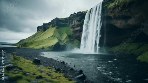 Aerial view of Iceland glaciers  volcanoes  waterfalls  black sand beaches  and otherworldly landscapes. View from drone.