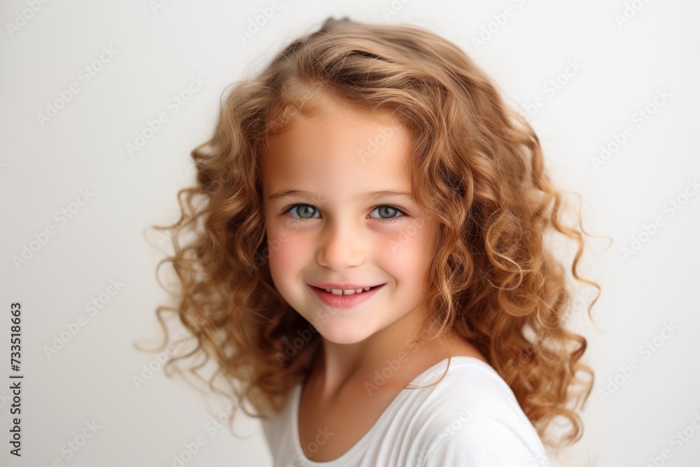Portrait of a cute little girl with long curly hair on a white background Portrait of a cute little girl with long curly hair on a white background