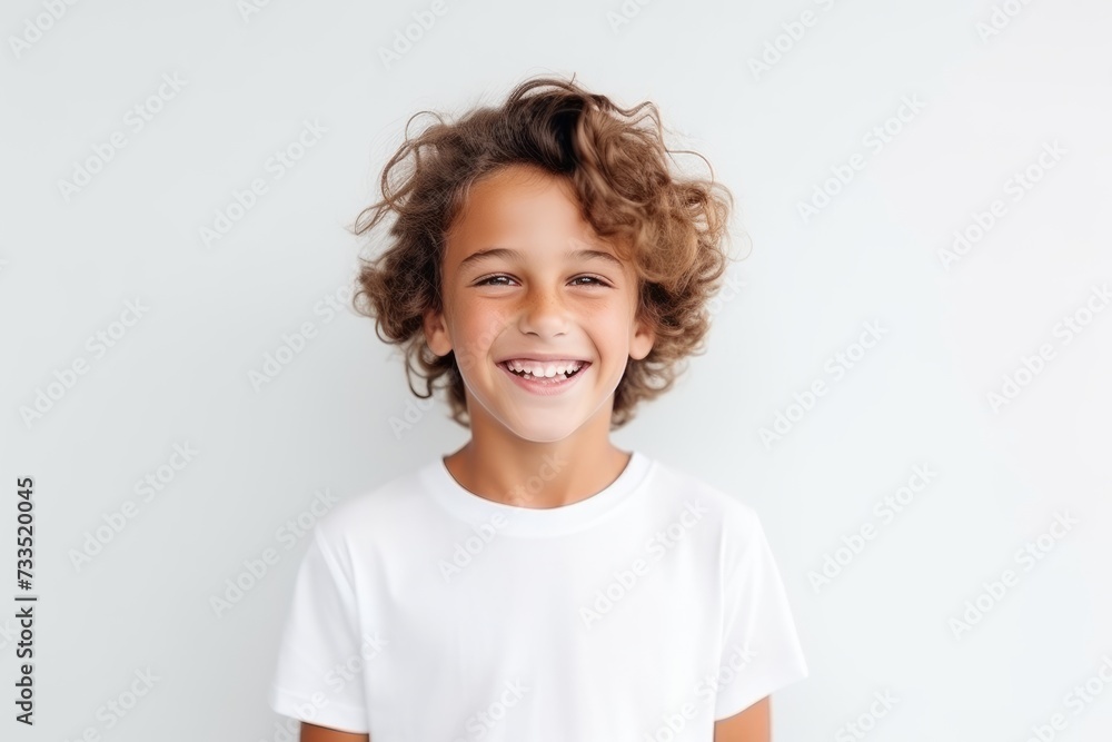 Portrait of a smiling little girl with curly hair on a white background Portrait of a smiling little girl with curly hair on a white background