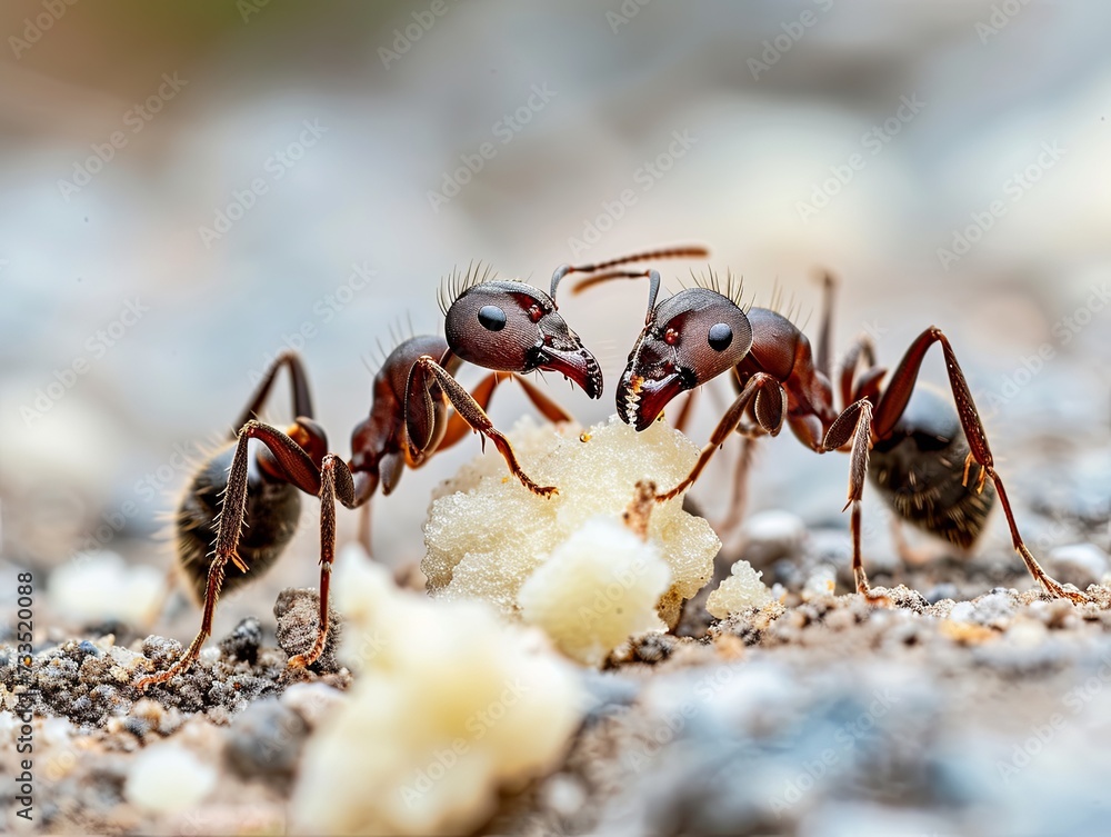 closeup of ants eating food and crumbs inside