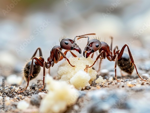 closeup of ants eating food and crumbs inside