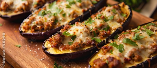Sausage-Stuffed Eggplant Boats: Melting Cheese over Delicious Sausage-Stuffed Eggplant Boats