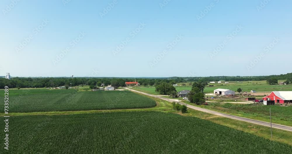 Flying over crop fields farmland midwest kansas Flying over crop fields farmland midwest kansas