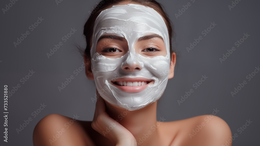 Portrait of a woman mark cream on her face, concept Beauty Salon and Spa. Portrait of a woman mark cream on her face, concept Beauty Salon and Spa.