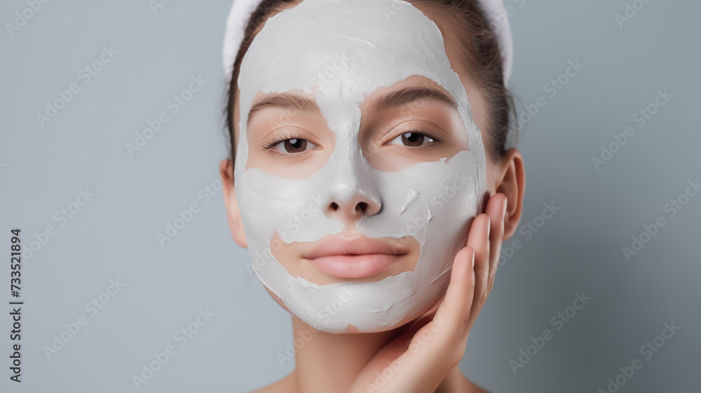 Portrait of a woman mark cream on her face, concept Beauty Salon and Spa. Portrait of a woman mark cream on her face, concept Beauty Salon and Spa.