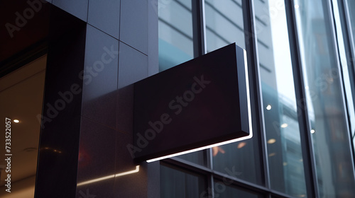 Building exterior signboard banner for product placement, Acrylic rectangular sign mockup photo