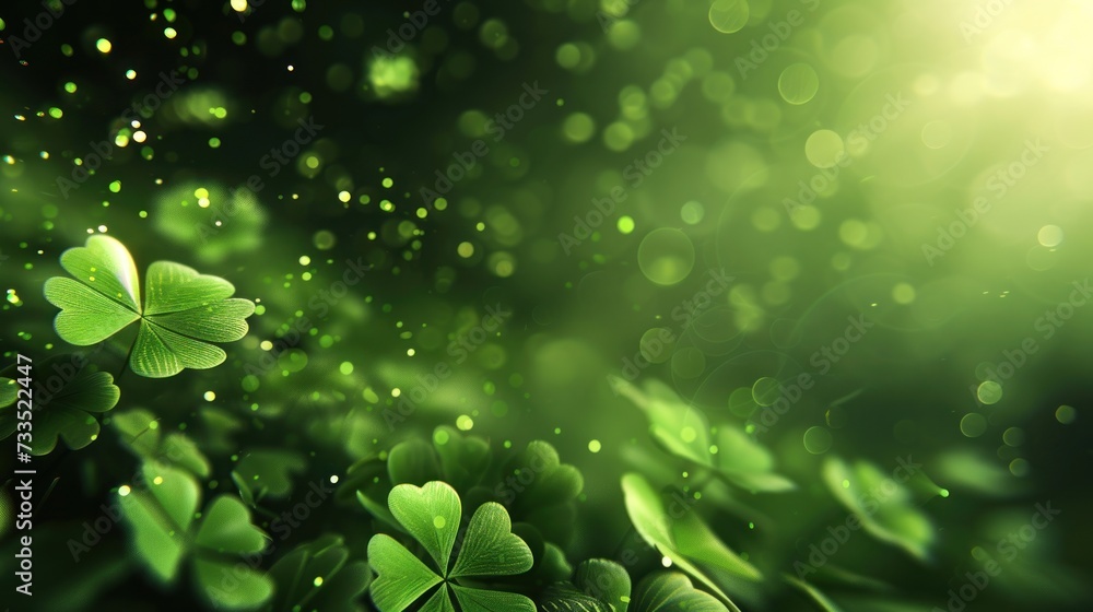St. Patrick's Day abstract green background decorated with shamrock leaves. Generative AI. St. Patrick's Day abstract green background decorated with shamrock leaves. Generative AI.