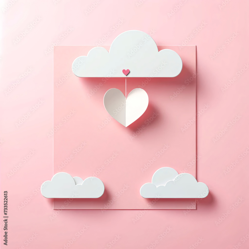 Love Heart Dangling from Paper Clouds