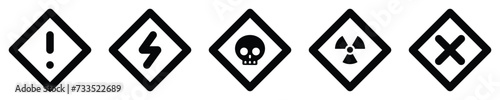 set attention sign warning electric alert radioactive crossing stop traffic symbol caution hazard danger badge road mark vector flat design for web mobile isolated white Background