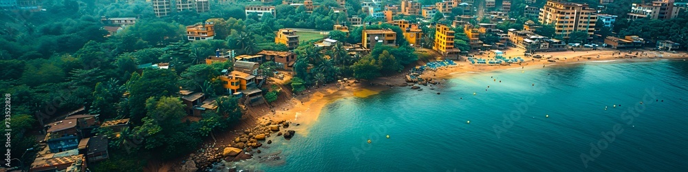 Coastal Town Aerial View with Tropical Beachfront. Generative ai