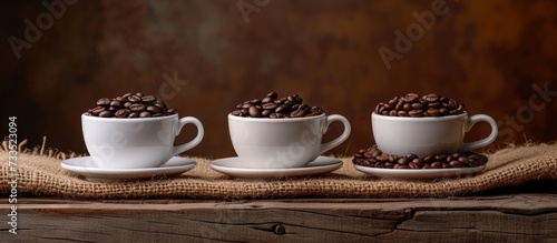 Triple Shot of Coffee: Cup, Saucer, and Beans Brewing in a Perfectly Balanced Cup of Coffee