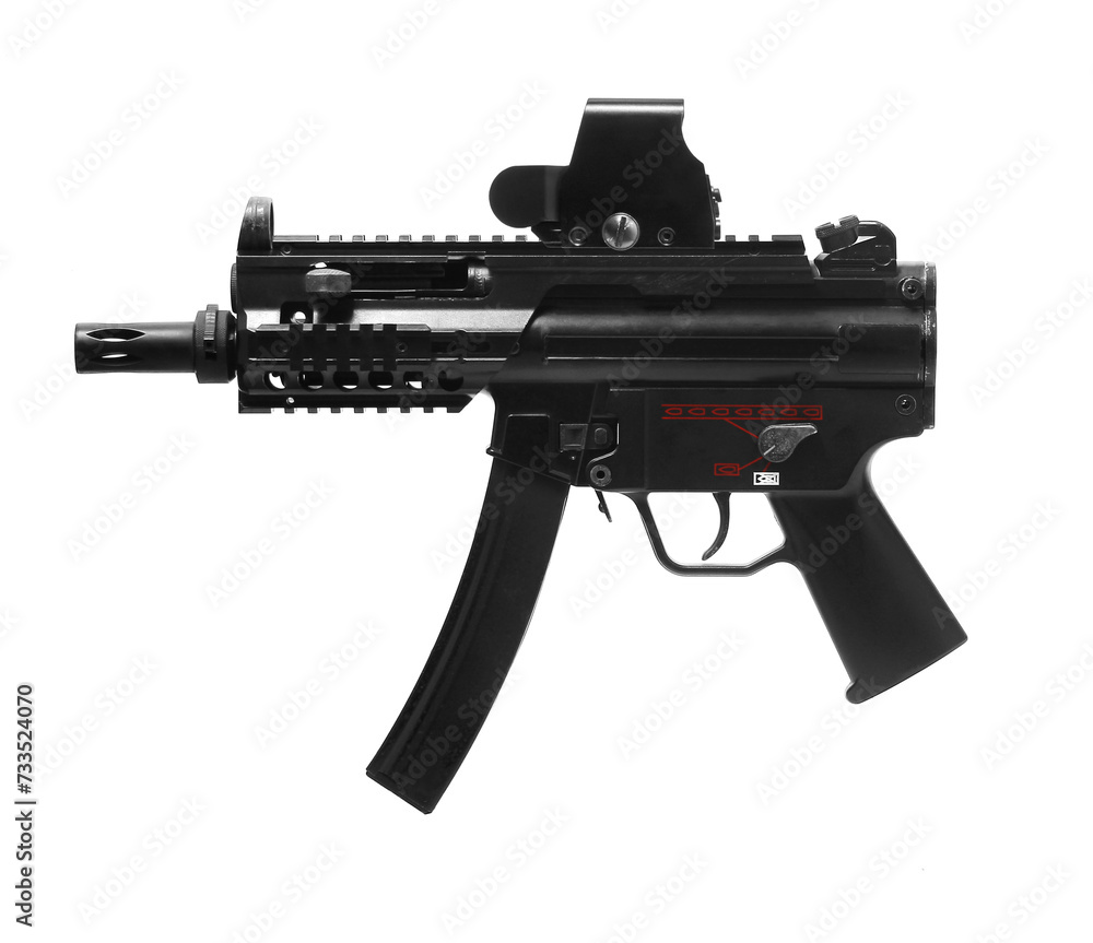 MP5K rail system assault rifle weapon gun isolated on white background