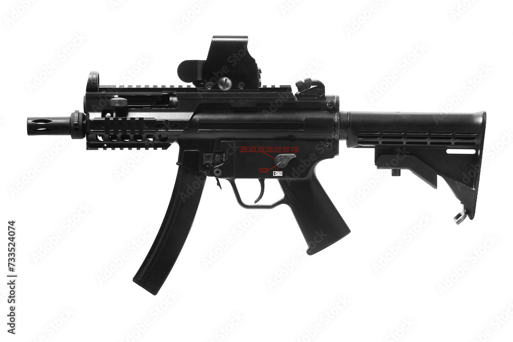 MP5K rail system assault rifle weapon gun isolated on white background