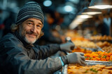 A dedicated volunteer helping at a local soup kitchen, serving meals to those in need. Concept of community service and altruism. Generative Ai.