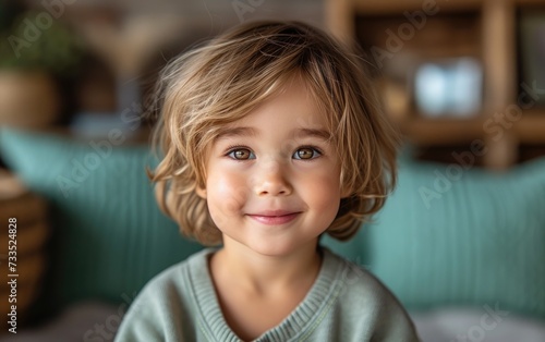 happy smiling caucasian kid portrait  professional studio background