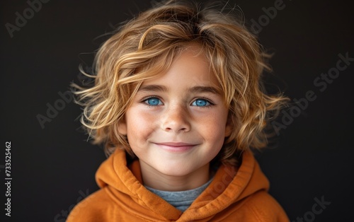 happy smiling caucasian kid portrait, professional studio background