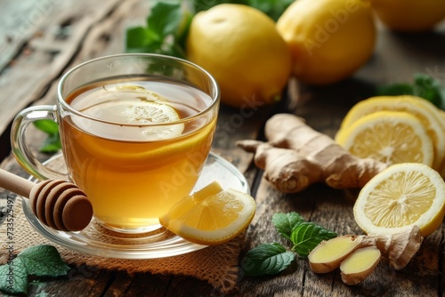 Natural tea with honey, lemon and ginger for health