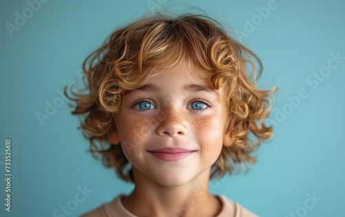 happy smiling caucasian kid portrait, professional studio background