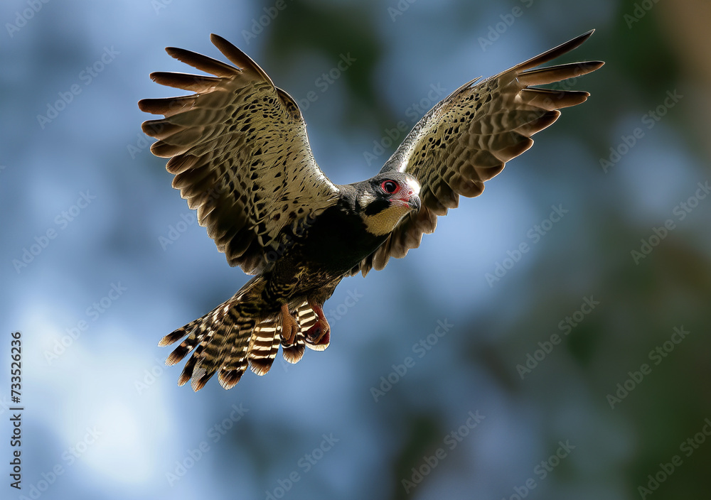 Obraz premium Falcon fying in wood. Spread wings. Generative AI