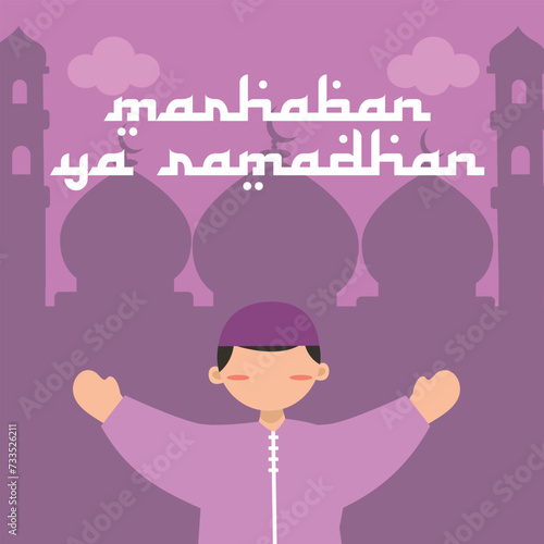 vector graphic of marhaban ya ramadhan ideal for ramadhan celebration.