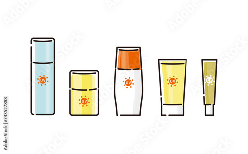 色々なタイプの日焼け止めのイラストセット