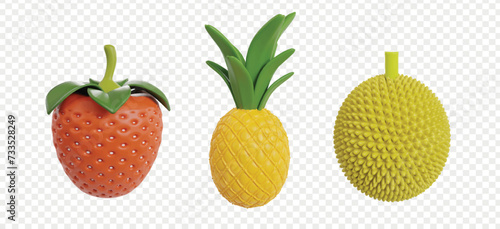 Tropical Fruits 3d icons clipart. Vegetables and fruits healthy 3d icons for homepage or UIUX.