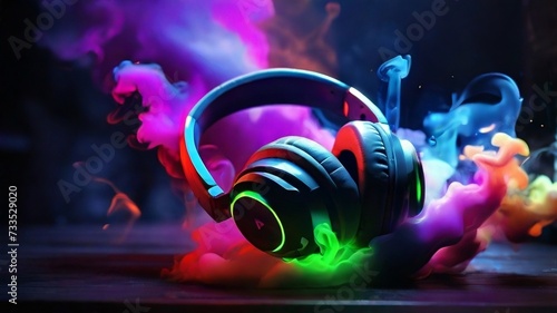 Headphones with RGB smoke background