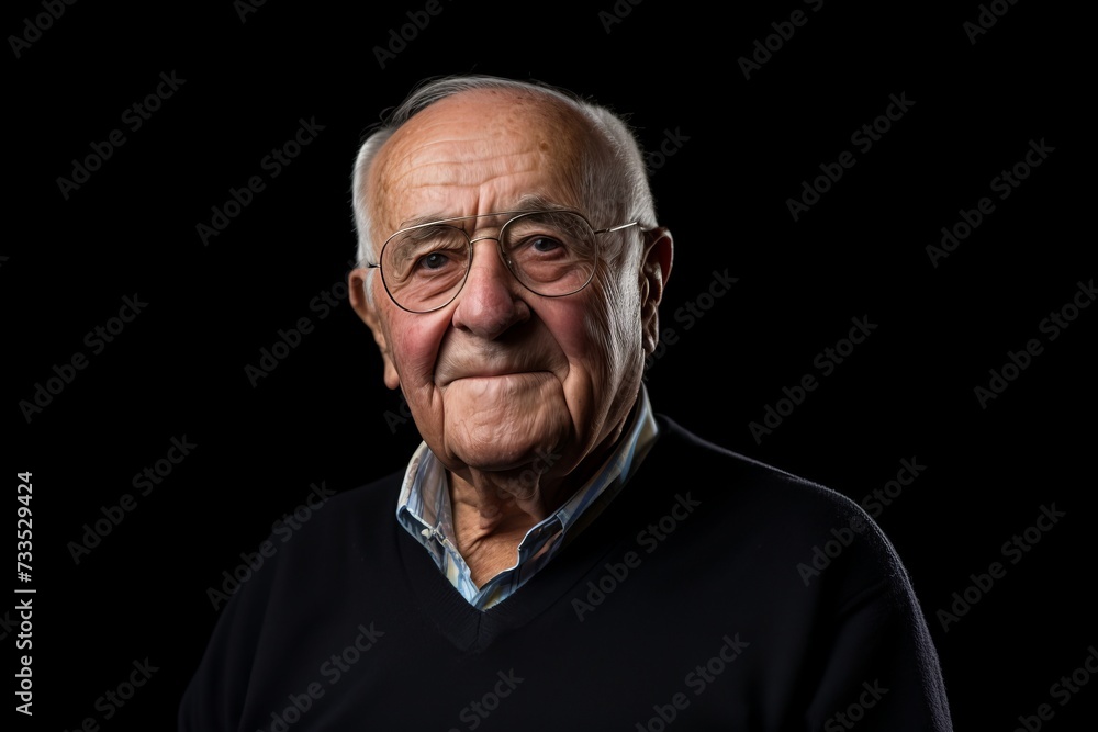 Portrait of an old man with glasses on a black background. Portrait of an old man with glasses on a black background.