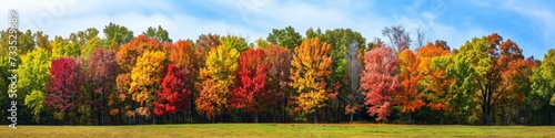 Countryside panorama in autumn, with trees displaying a vibrant array of fall colors