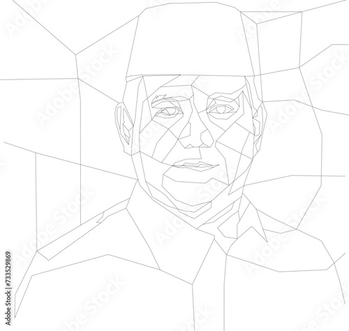 Portrait image of Prabowo Subianto in WPAP pop Art Design illustration style, photo