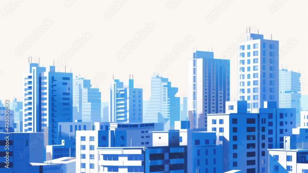An image of a city with some buildings in blue.