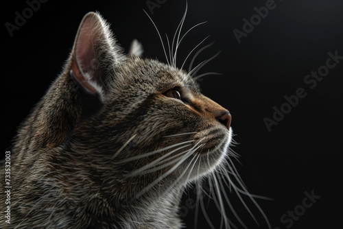 Cat profile portrait on black background, highly detailed - generative ai