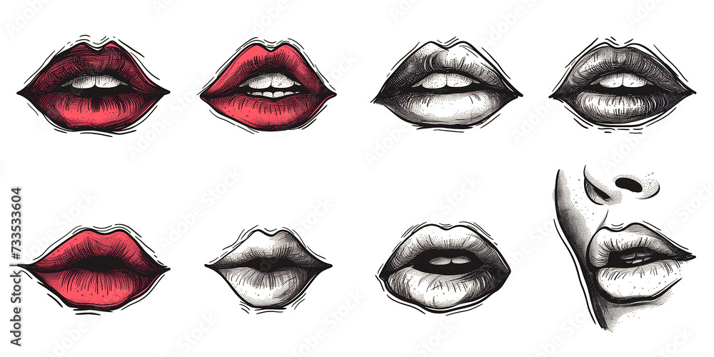 Lips Flat Icon Set Isolated Lips Flat Icon Set Isolated