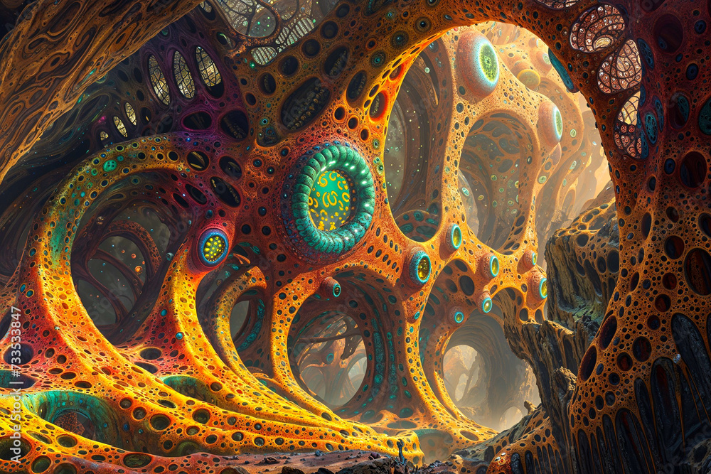 Fractal alien architecture, octopus inspired, science fiction, landscape, concept art