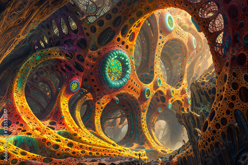 Fractal alien architecture  octopus inspired  science fiction  landscape  concept art