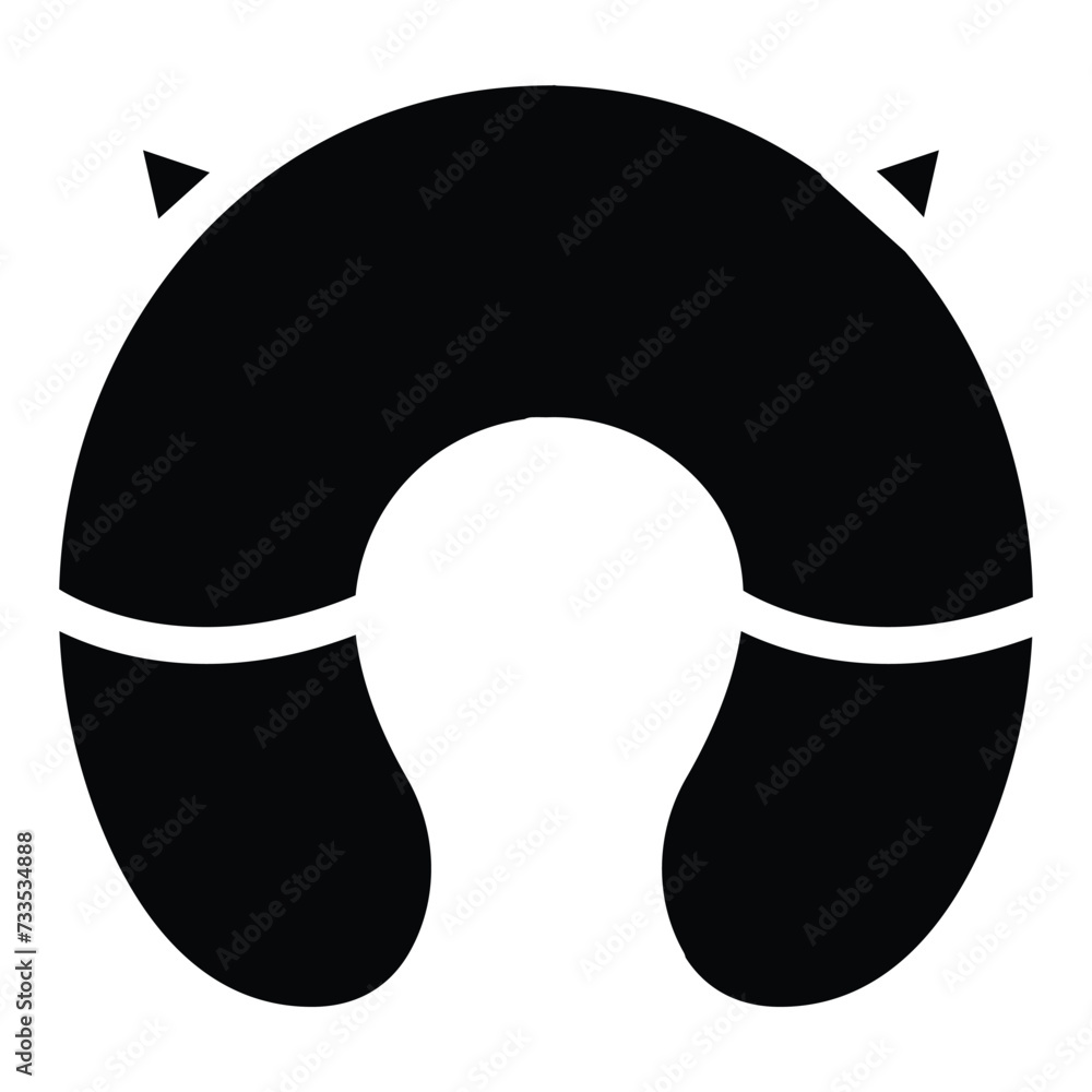 Round travel pillow icon. Line art logo of inflatable pillow for neck, rest and sleep. Black illustration of accessory for transport, long journey and trip.