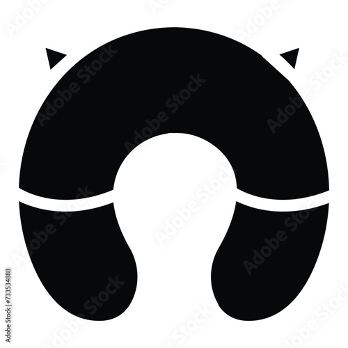 Round travel pillow icon. Line art logo of inflatable pillow for neck, rest and sleep. Black illustration of accessory for transport, long journey and trip.