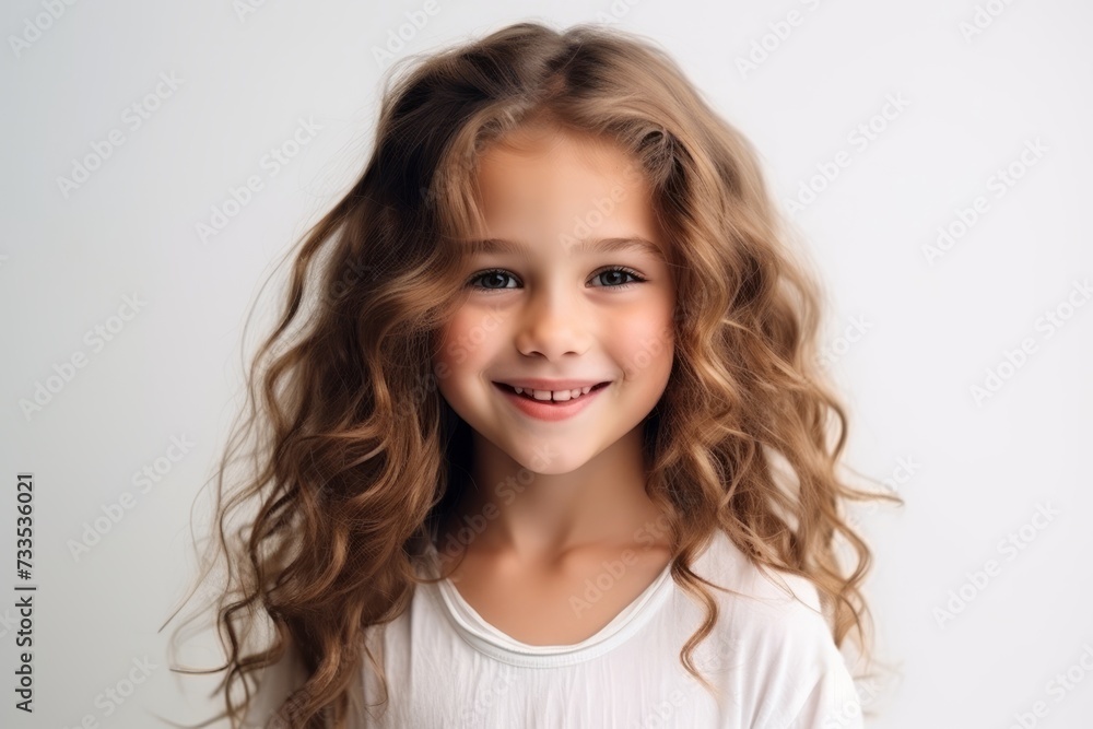 portrait of a beautiful little girl with long curly hair on a gray background portrait of a beautiful little girl with long curly hair on a gray background