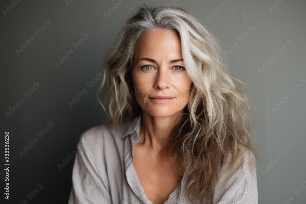Portrait of a beautiful middle-aged woman with blond hair. Portrait of a beautiful middle-aged woman with blond hair.