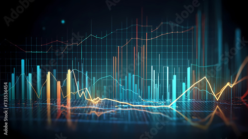 Stock market chart line concept, business chart on stock market background