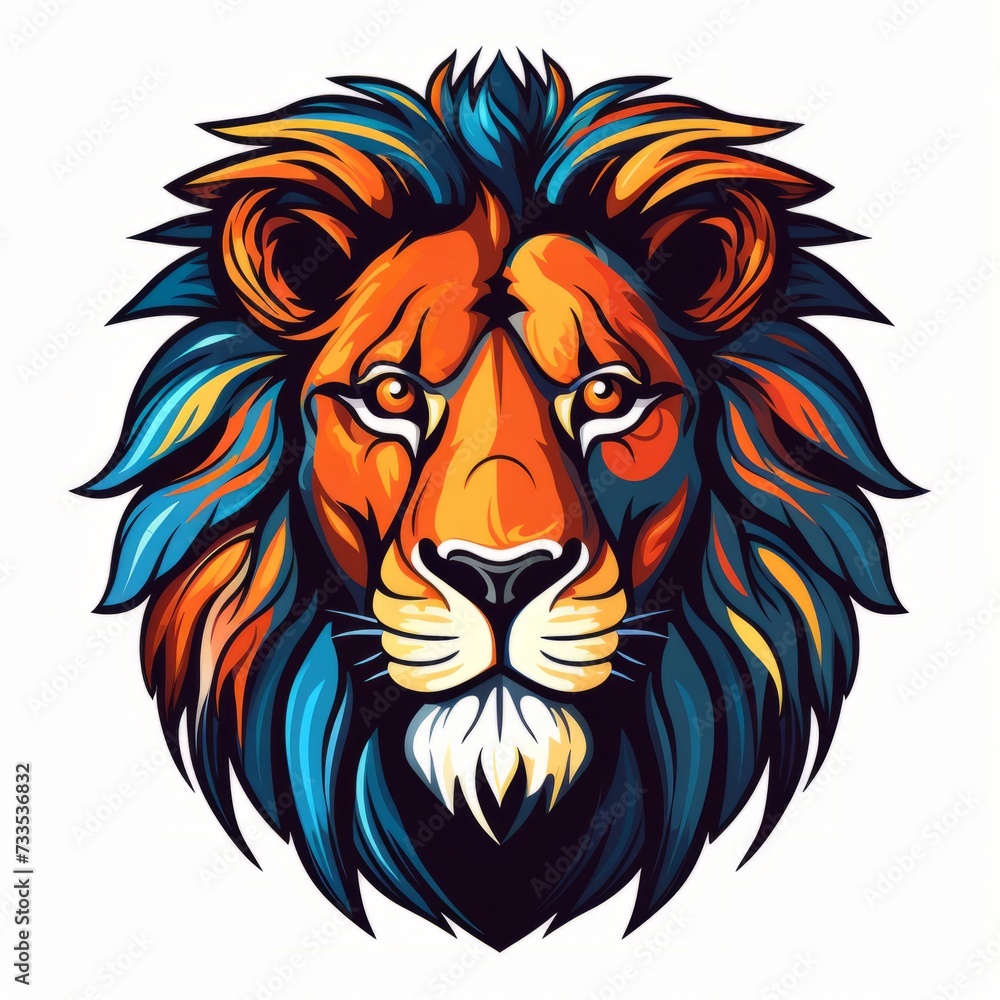 Colorful Lion - Flat Cartoon Logo Design Vector Illustration - Isolated on White Background