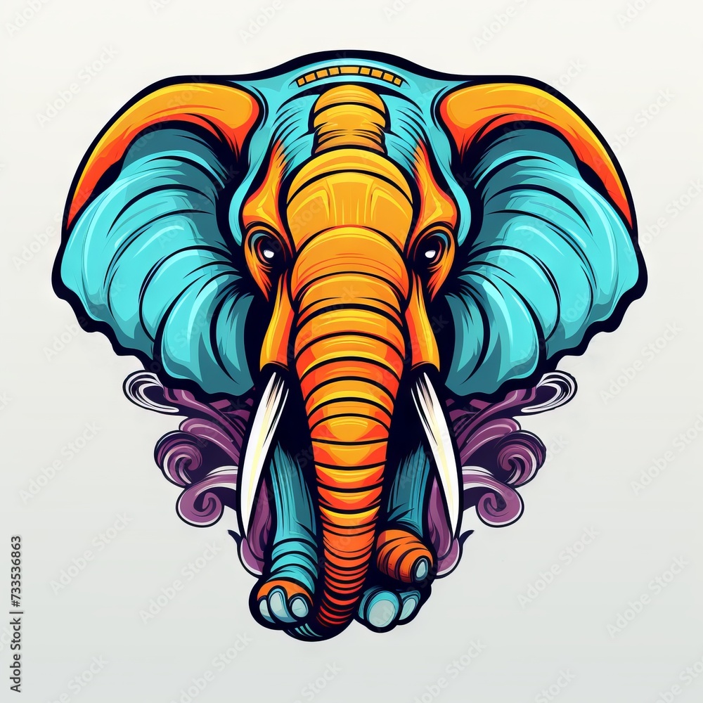 Colorful Elephant - Flat Cartoon Logo Design Vector Illustration - Isolated on White Background